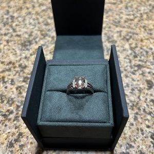 David Yurman Petite Wheaton Ring w/ Morganite & Pavé Diamonds Size 9